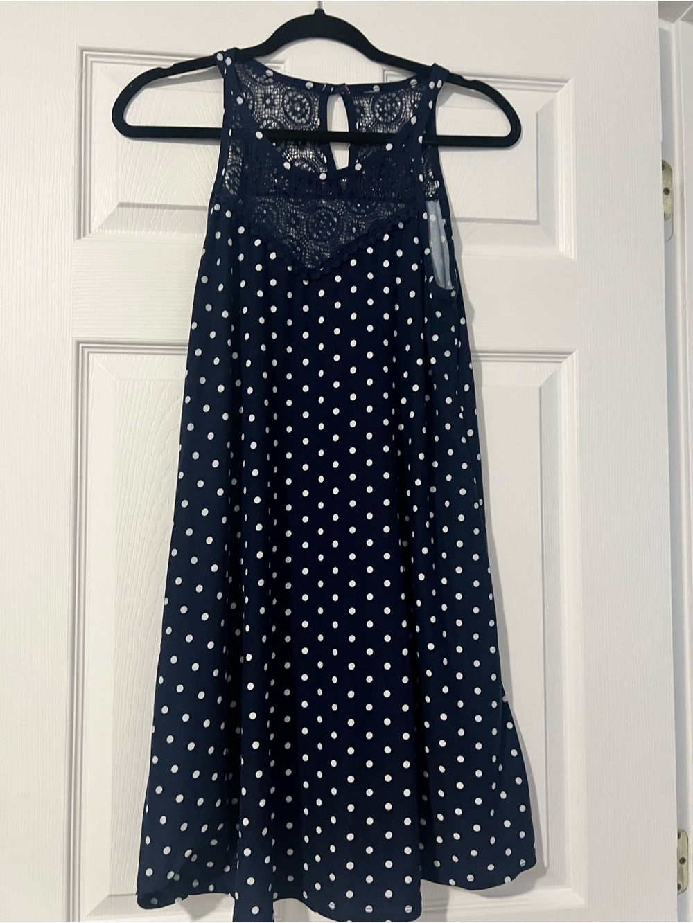 Navy Polka Dot Lace Yoke Dress